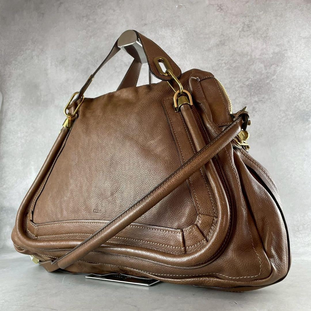 Chloe Hand Shoulder Bag Tote Purse 2way Paraty Leather Brown Authentic