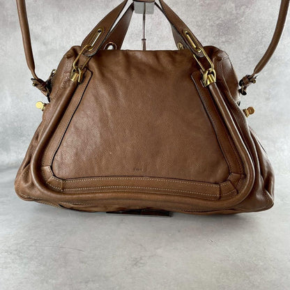 Chloe Hand Shoulder Bag Tote Purse 2way Paraty Leather Brown Authentic