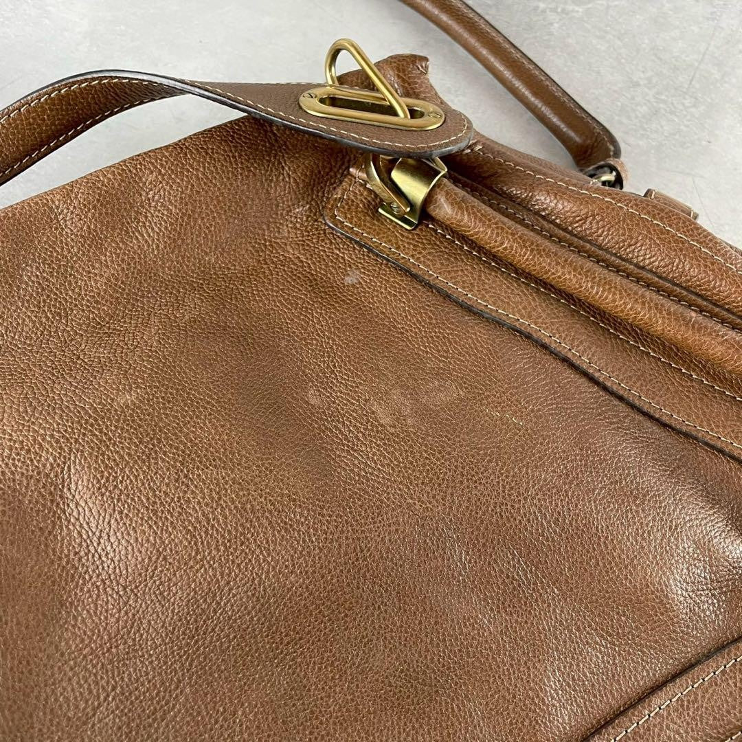 Chloe Hand Shoulder Bag Tote Purse 2way Paraty Leather Brown Authentic