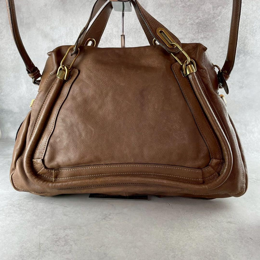 Chloe Hand Shoulder Bag Tote Purse 2way Paraty Leather Brown Authentic