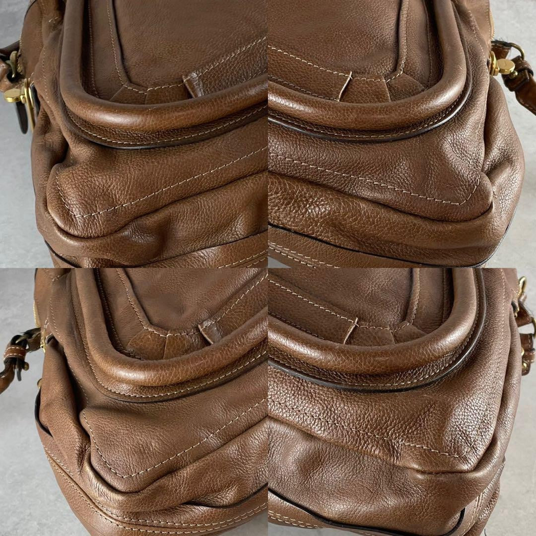 Chloe Hand Shoulder Bag Tote Purse 2way Paraty Leather Brown Authentic