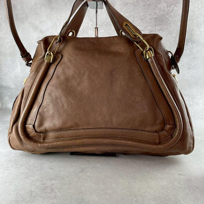 Chloe Hand Shoulder Bag Tote Purse 2way Paraty Leather Brown Authentic