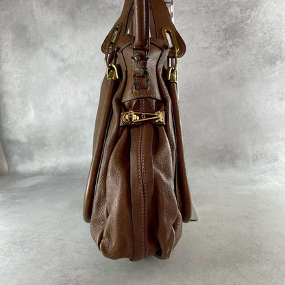 Chloe Hand Shoulder Bag Tote Purse 2way Paraty Leather Brown Authentic