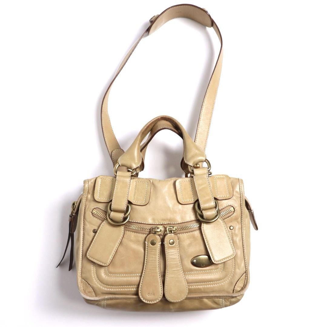 Chloe Hand Shoulder Bag Tote Purse 2way Leather Cream Beige Authentic