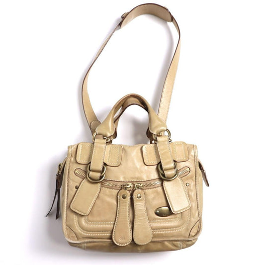 Chloe Hand Shoulder Bag Tote Purse 2way Leather Cream Beige Authentic
