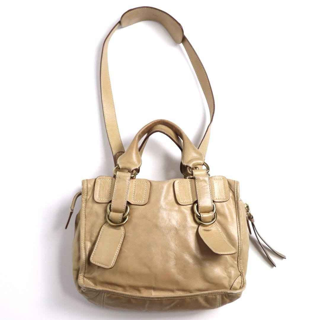 Chloe Hand Shoulder Bag Tote Purse 2way Leather Cream Beige Authentic