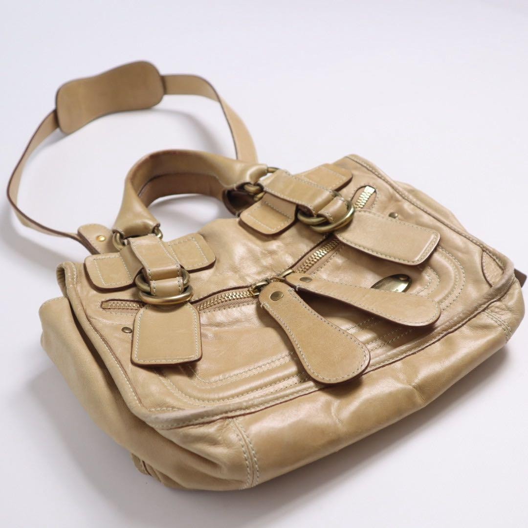 Chloe Hand Shoulder Bag Tote Purse 2way Leather Cream Beige Authentic