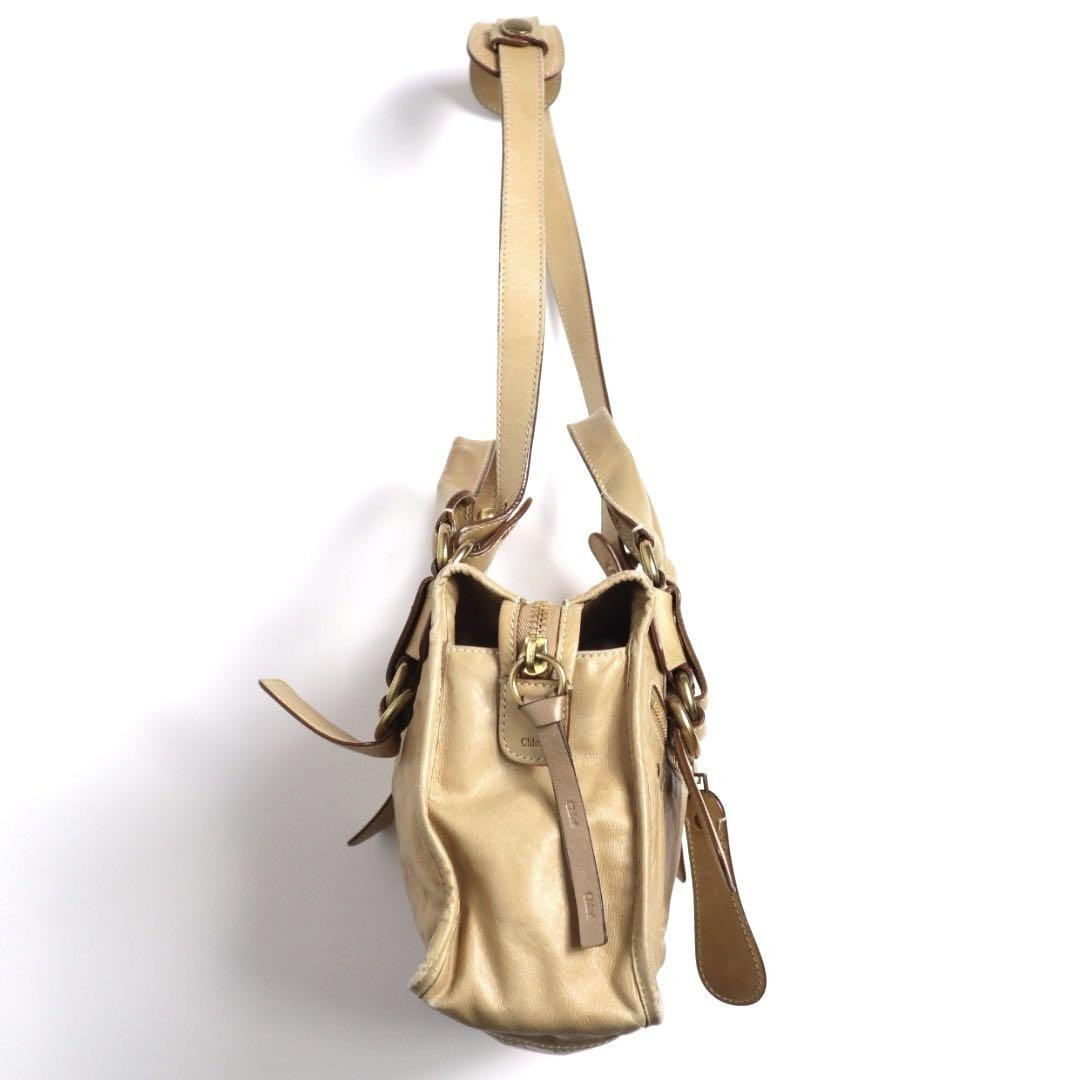 Chloe Hand Shoulder Bag Tote Purse 2way Leather Cream Beige Authentic
