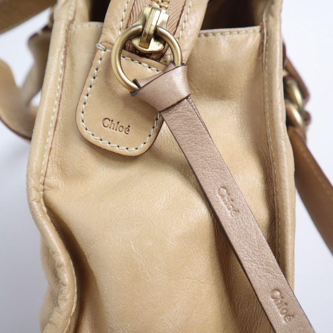 Chloe Hand Shoulder Bag Tote Purse 2way Leather Cream Beige Authentic