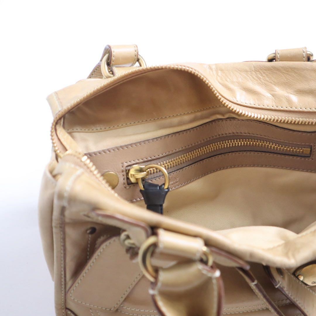 Chloe Hand Shoulder Bag Tote Purse 2way Leather Cream Beige Authentic
