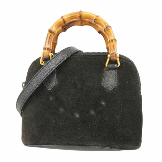 GUCCI Hand Bag Tote Purse Bamboo Suede Black Authentic