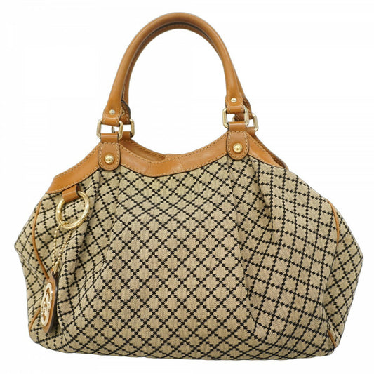 GUCCI Hand Bag Tote Purse Diamante Canvas Beige Authentic