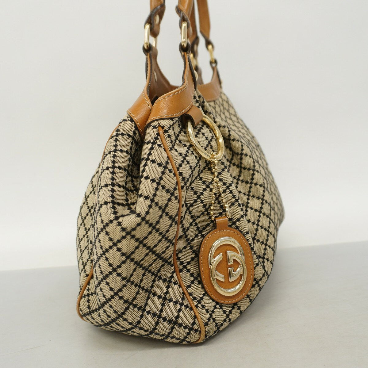 GUCCI Hand Bag Tote Purse Diamante Canvas Beige Authentic