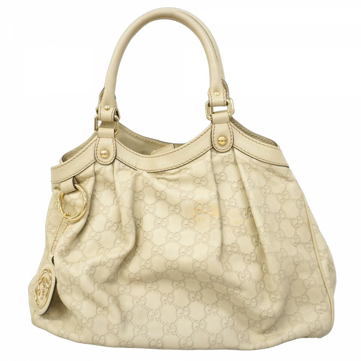 GUCCI Hand Bag Tote Purse Leather Beige Authentic
