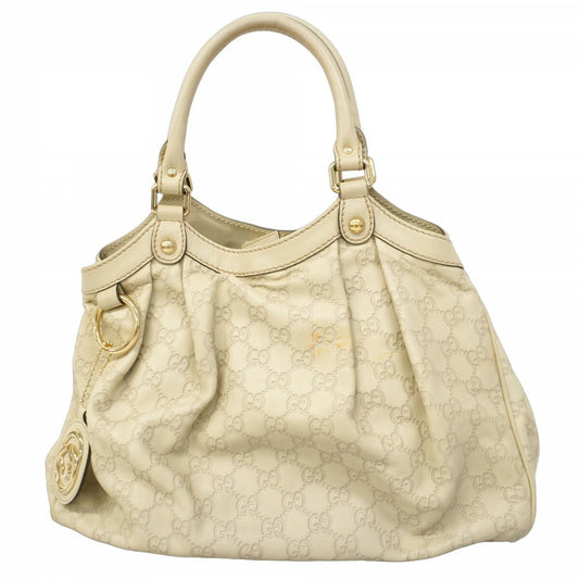 GUCCI Hand Bag Tote Purse Leather Beige Authentic