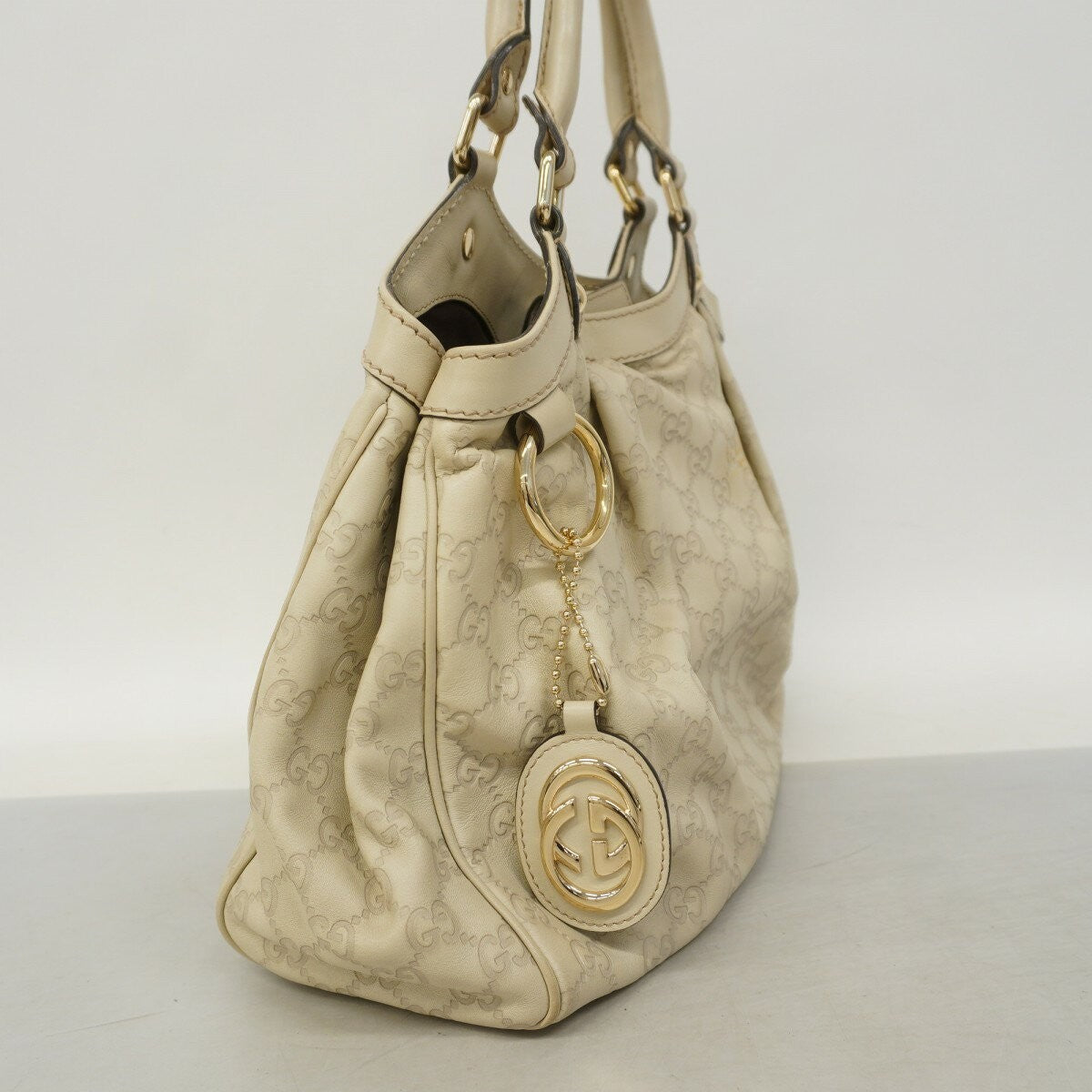 GUCCI Hand Bag Tote Purse Leather Beige Authentic