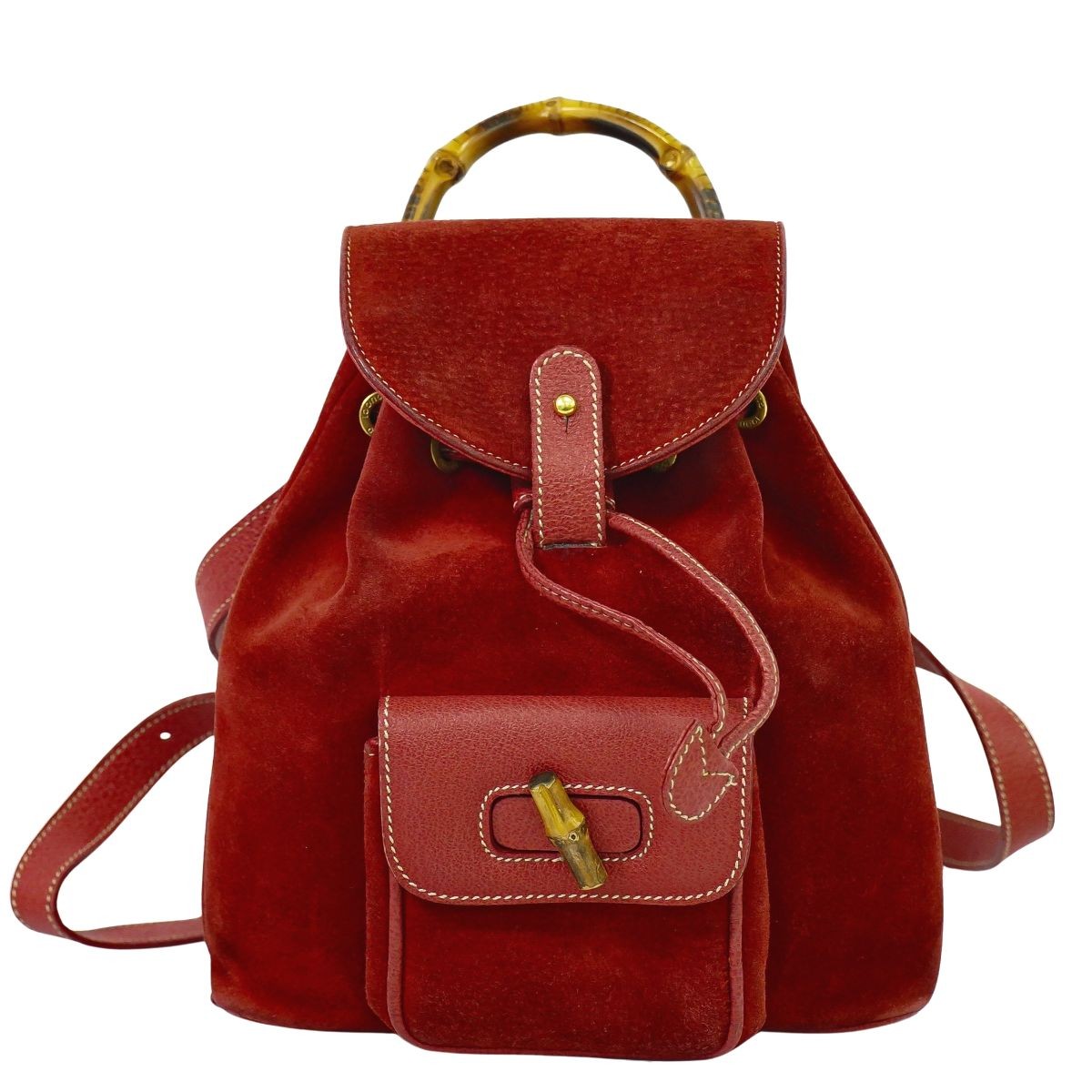 GUCCI Mini Backpack Bamboo Suede Leather Red Authentic