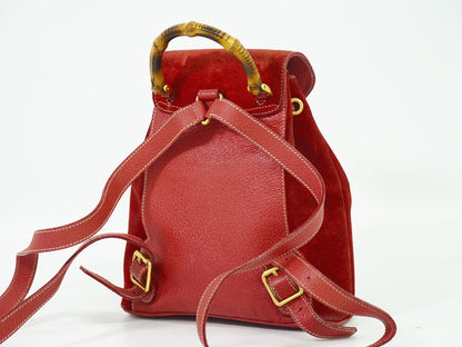 GUCCI Mini Backpack Bamboo Suede Leather Red Authentic