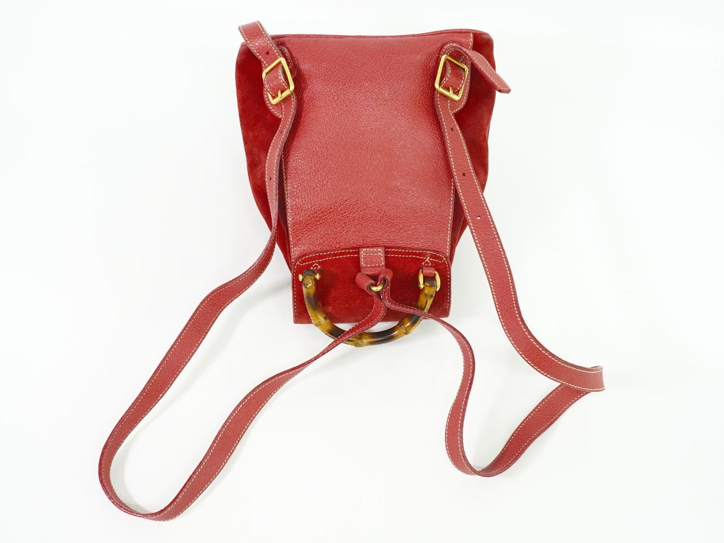 GUCCI Mini Backpack Bamboo Suede Leather Red Authentic