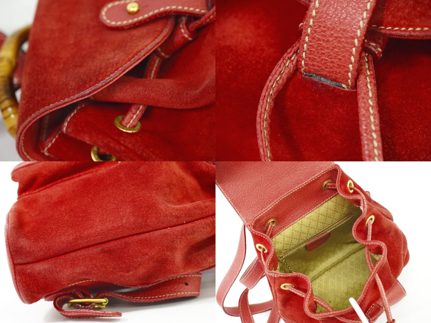 GUCCI Mini Backpack Bamboo Suede Leather Red Authentic