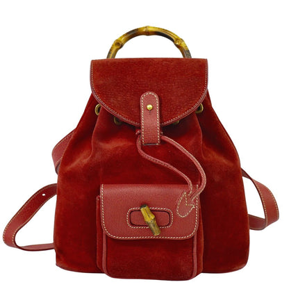 GUCCI Mini Backpack Bamboo Suede Leather Red Authentic