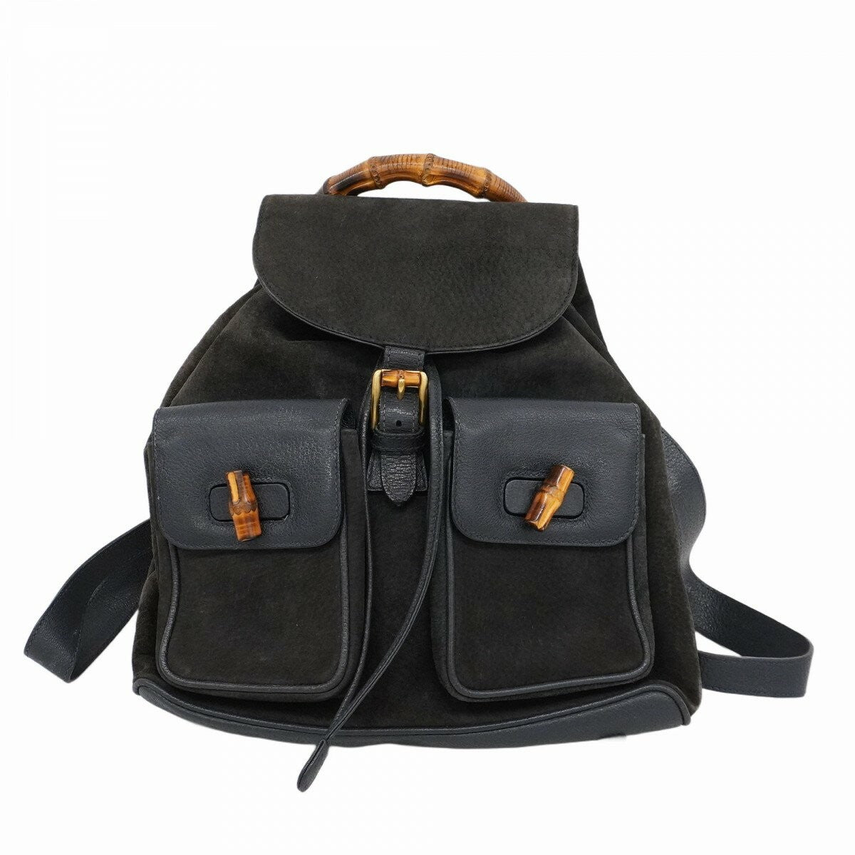 GUCCI Backpack Bamboo Suede Black Authentic