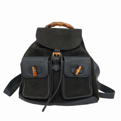 GUCCI Backpack Bamboo Suede Black Authentic