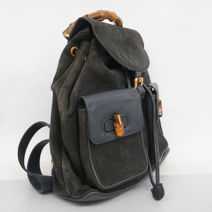 GUCCI Backpack Bamboo Suede Black Authentic