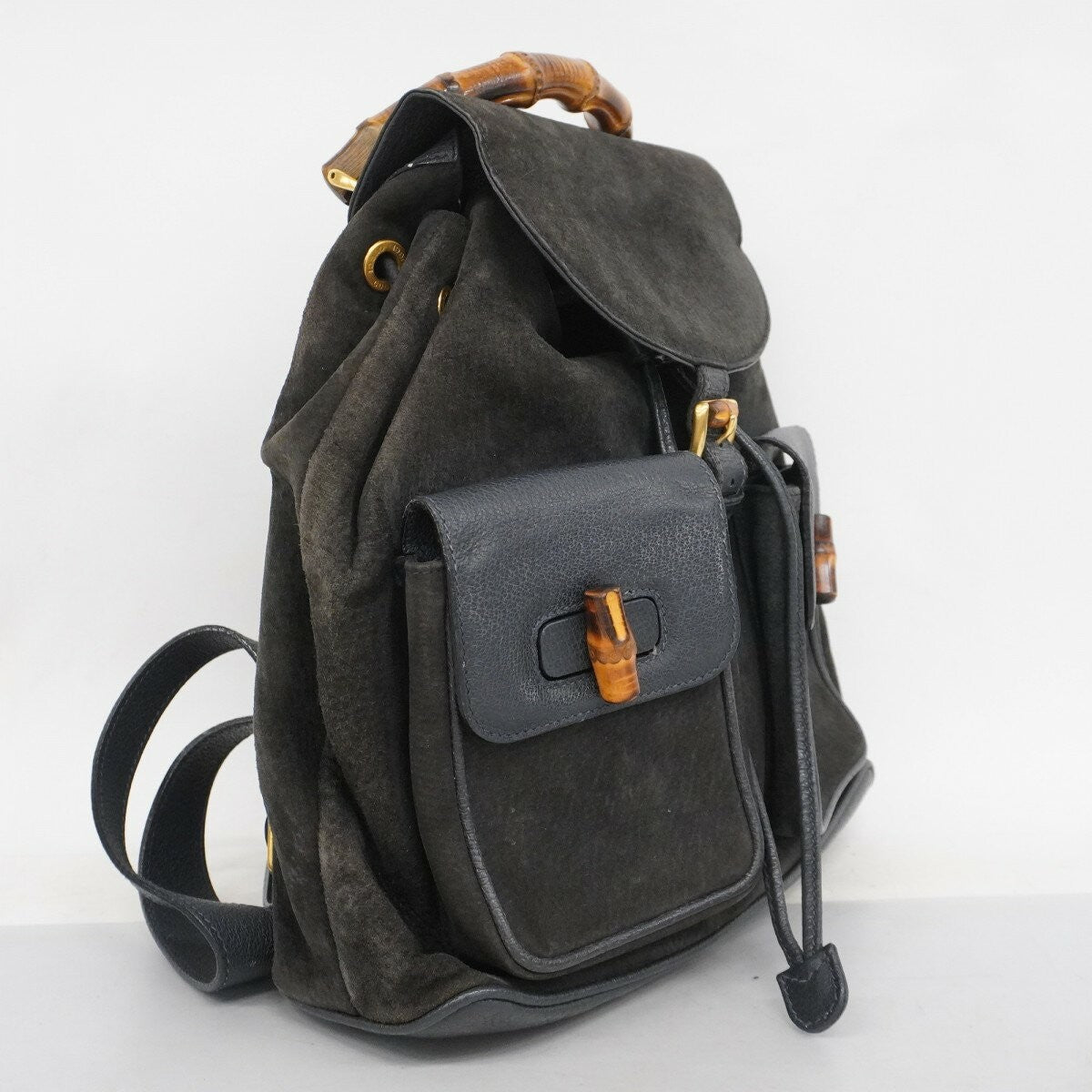 GUCCI Backpack Bamboo Suede Black Authentic