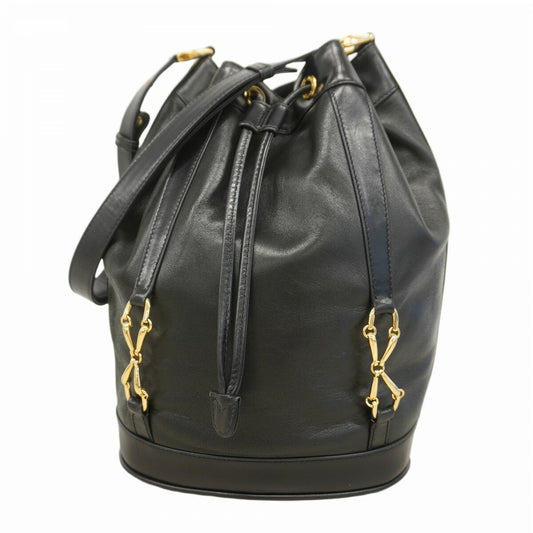 GUCCI Shoulder Bag Purse Old Leather Black Authentic