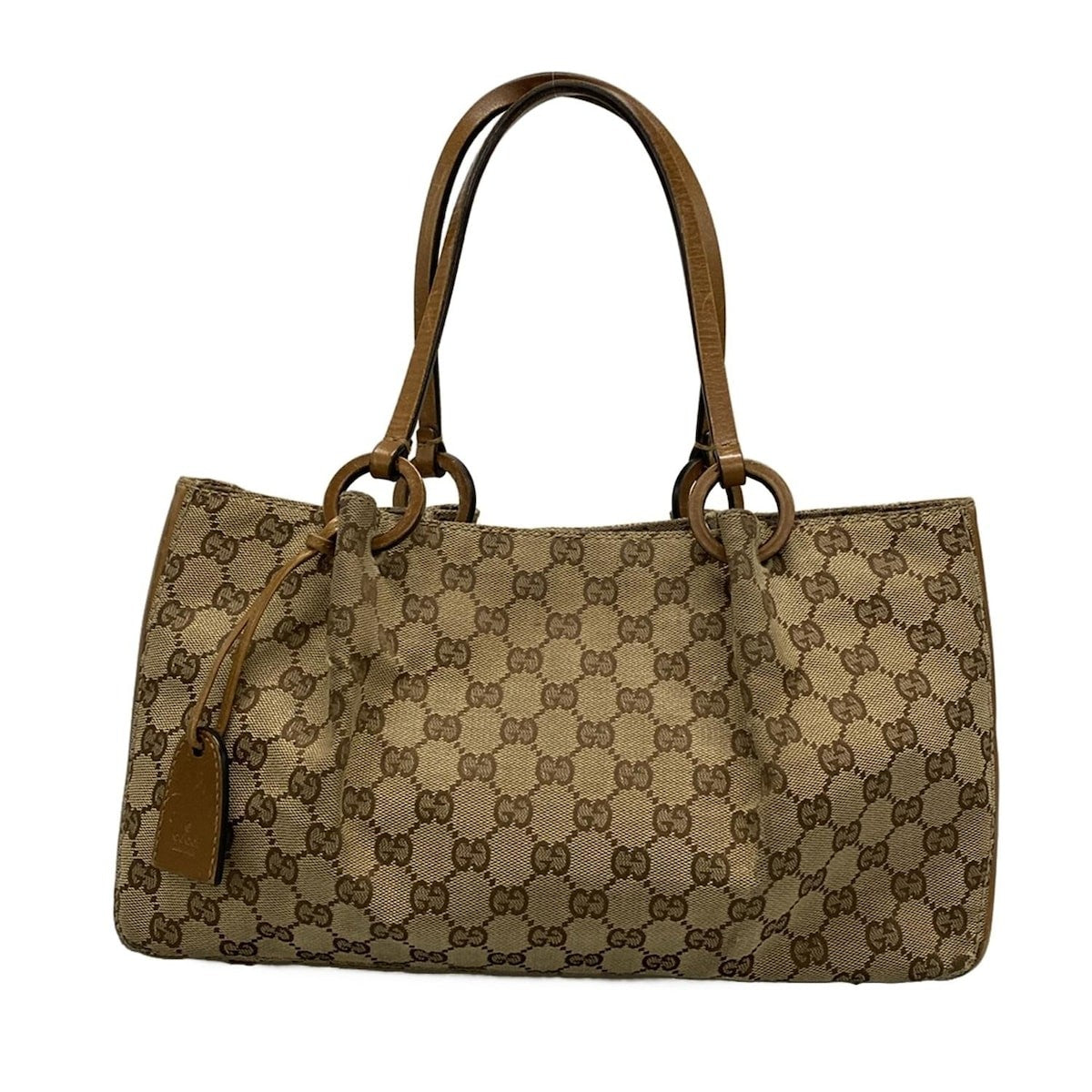 GUCCI Hand Bag Tote Purse GG Jacquard Leather Beige Brown Authentic
