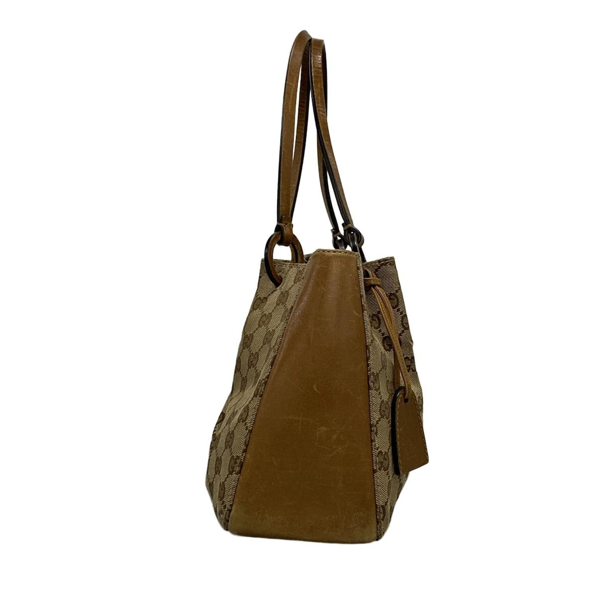 GUCCI Hand Bag Tote Purse GG Jacquard Leather Beige Brown Authentic