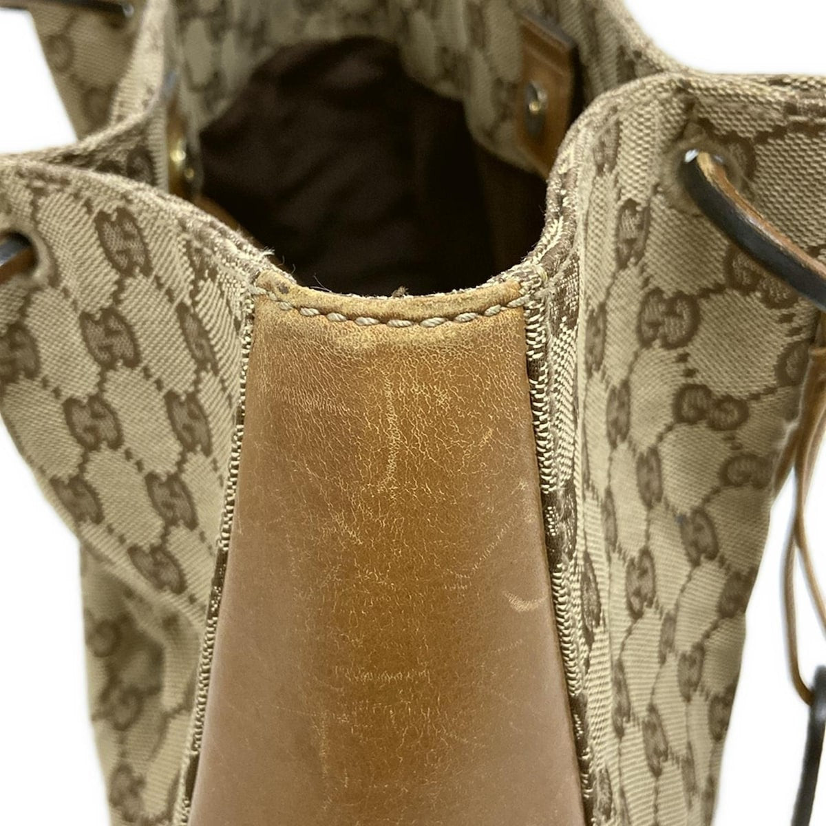 GUCCI Hand Bag Tote Purse GG Jacquard Leather Beige Brown Authentic