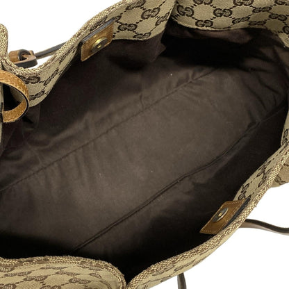 GUCCI Hand Bag Tote Purse GG Jacquard Leather Beige Brown Authentic