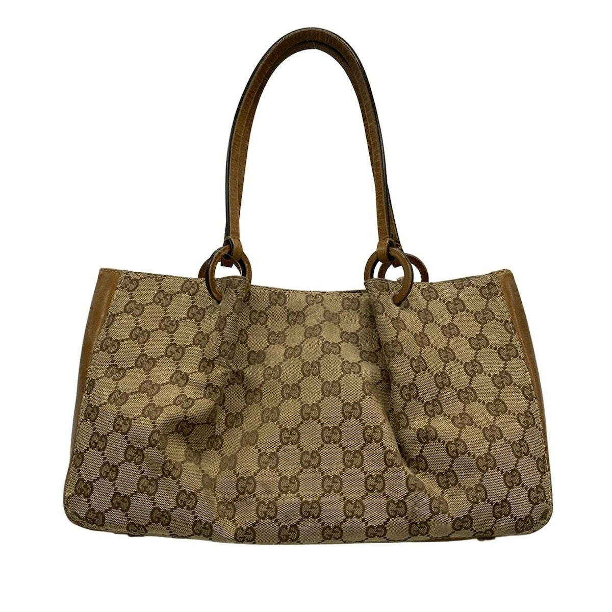 GUCCI Hand Bag Tote Purse GG Jacquard Leather Beige Brown Authentic