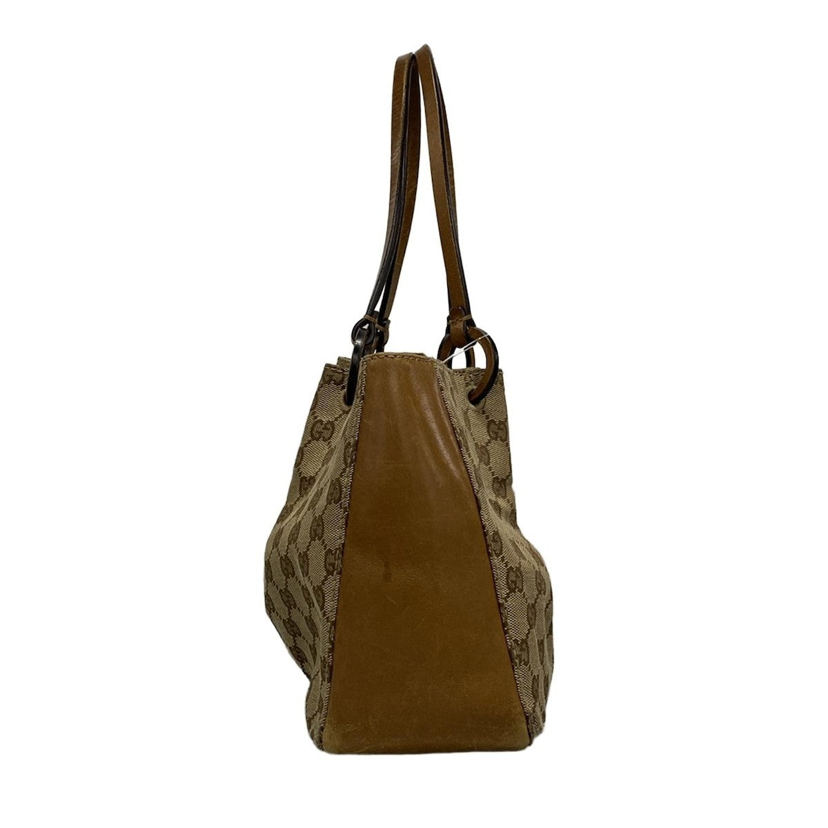 GUCCI Hand Bag Tote Purse GG Jacquard Leather Beige Brown Authentic