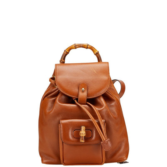 GUCCI Backpack Bamboo Leather Brown Authentic