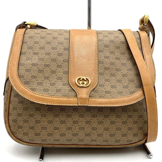 GUCCI Shoulder Bag Purse GG PVC Leather Brown Authentic