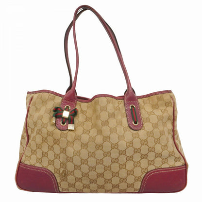 GUCCI Hand Bag Tote Purse GG Canvas Beige Red Authentic
