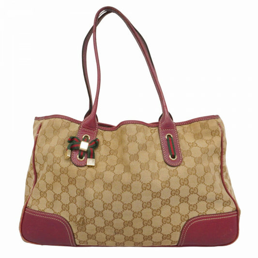 GUCCI Hand Bag Tote Purse GG Canvas Beige Red Authentic