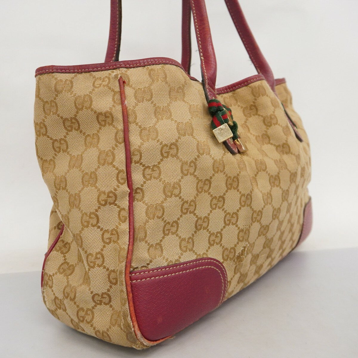GUCCI Hand Bag Tote Purse GG Canvas Beige Red Authentic