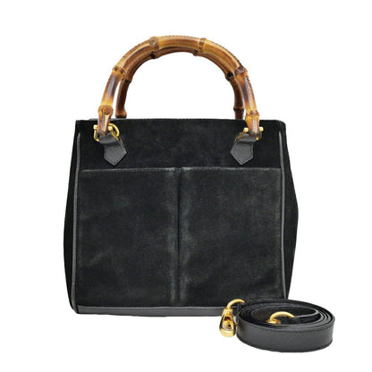 GUCCI Hand Shoulder Bag Tote Purse 2way Bamboo Suede Black Authentic
