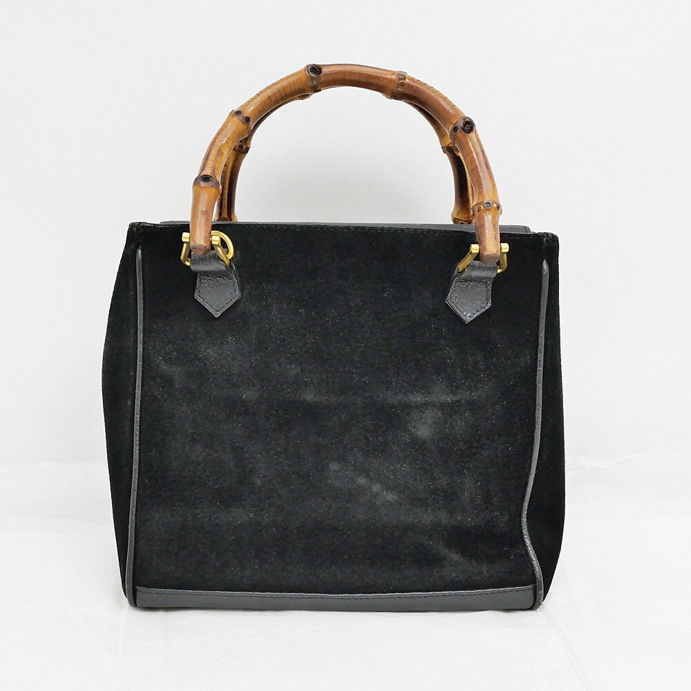 GUCCI Hand Shoulder Bag Tote Purse 2way Bamboo Suede Black Authentic