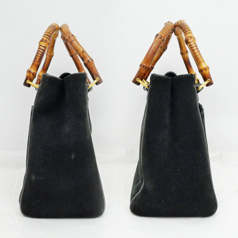 GUCCI Hand Shoulder Bag Tote Purse 2way Bamboo Suede Black Authentic