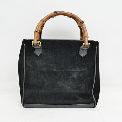 GUCCI Hand Shoulder Bag Tote Purse 2way Bamboo Suede Black Authentic