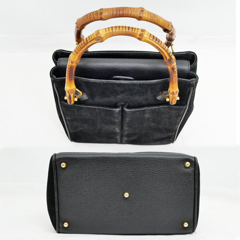 GUCCI Hand Shoulder Bag Tote Purse 2way Bamboo Suede Black Authentic