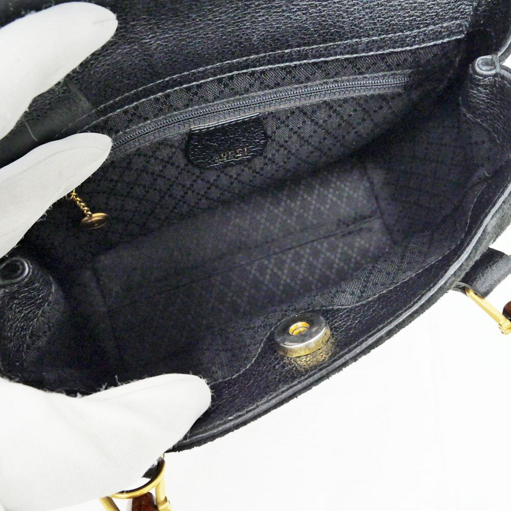 GUCCI Hand Shoulder Bag Tote Purse 2way Bamboo Suede Black Authentic