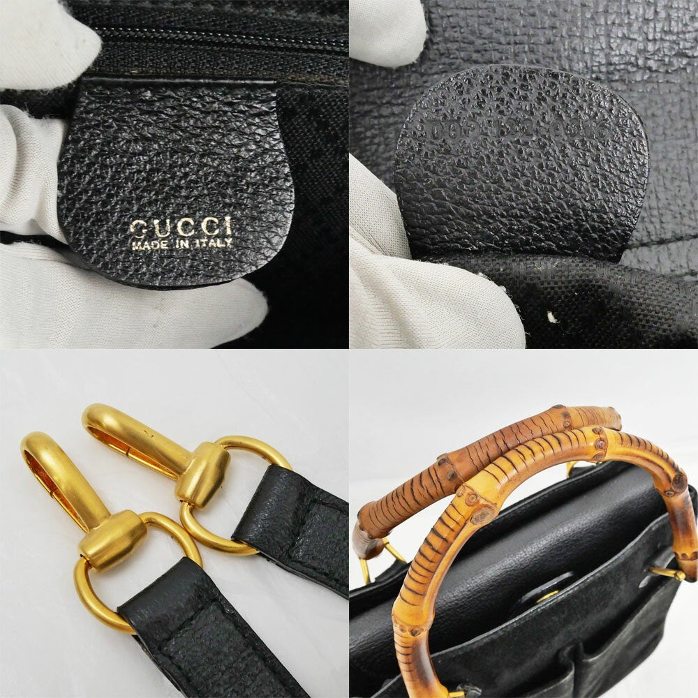 GUCCI Hand Shoulder Bag Tote Purse 2way Bamboo Suede Black Authentic