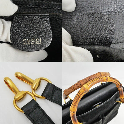 GUCCI Hand Shoulder Bag Tote Purse 2way Bamboo Suede Black Authentic