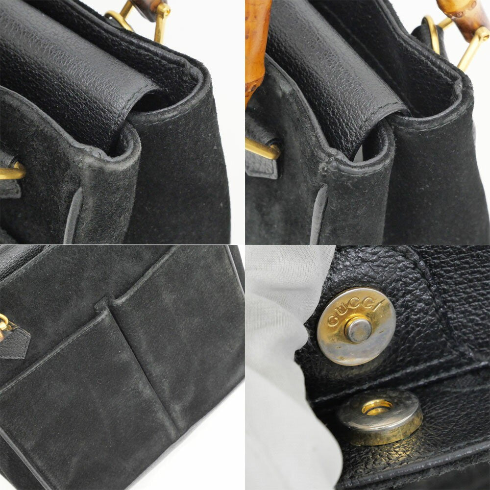 GUCCI Hand Shoulder Bag Tote Purse 2way Bamboo Suede Black Authentic